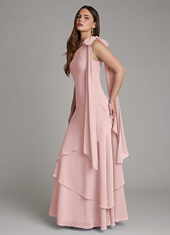 Azazie Monique Bridesmaid Dresses Powder Pink A-Line One Shoulder Chiffon Dress image7