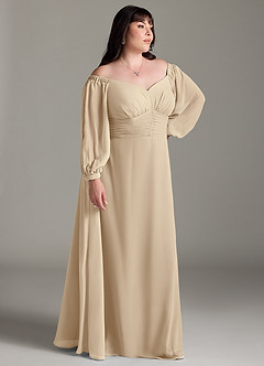 Azazie Rubina Final Sale Champagne A-Line Long Sleeve Chiffon Dress image9