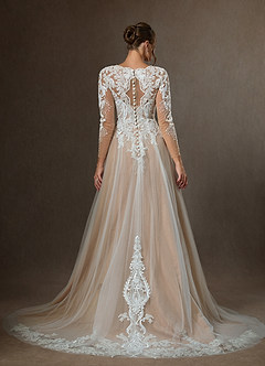 Azazie Essy Wedding Dresses Diamond White Nude A-Line V-Neck Sequins Tulle Dress image2