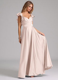 Azazie Leilani Bridesmaid Dresses Blushing Pink A-Line Ruched Stretch Satin Dress image4
