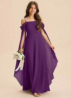 Azazie Moana Junior Linia A Pofałdowany Szyfon Długość podłogi Młodsza druhna Sukienka image3