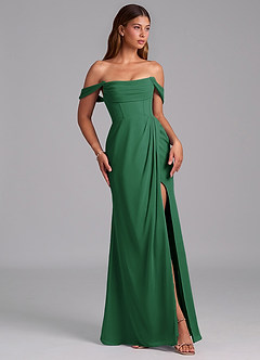 Azazie Johana Jurken voor bruidsmeisjes Converteerbaar Jurk van Chiffon met Zeemeermin Off the Shoulder Donkergroen image6