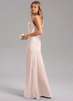 Azazie Grata Bridesmaid Dresses Blushing Pink Sheath Side Slit Stretch Satin Dress image5