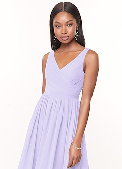 Azazie Keyla Bridesmaid Dresses Lilac A-Line V-Neck Pleated Chiffon Dress image5