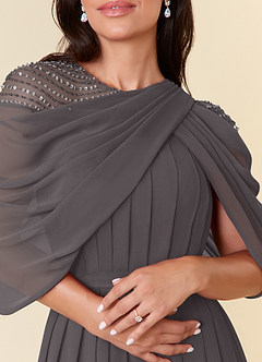 Azazie Olena Mother of the Bride Dresses Steel Grey A-Line Sequins Chiffon Dress image5