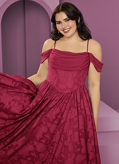 Barbie ♥ Azazie Bridesmaid Dresses Burgundy A-Line Off the Shoulder Floral Burnout Convertible Dress image3