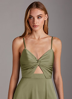 Azazie Jenna Robes de demoiselle d'honneur Robe Trapèze en Satin extensible Plissée Pistache image6