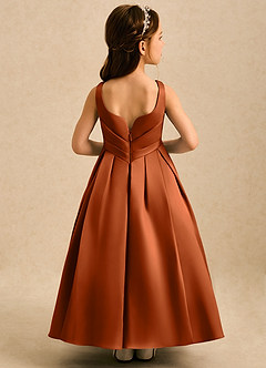 Azazie Audrey Flower Girl Dresses Burnt Orange A-Line Pleated Matte Satin Dress image2