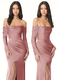 Azazie Hallie Bridesmaid Dresses Dusty Rose Sheath Off-The-Shoulder Long Sleeve Stretch Satin Convertible Dress image2