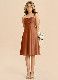 Azazie Bear Junior Linia A Dekolt w kształcie serca Satyna elastyczna Mini Młodsza druhna Sukienka image5