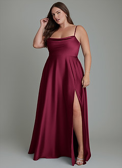 Azazie Elle Bridesmaid Dresses Burgundy A-Line Pleated Stretch Satin Dress image5