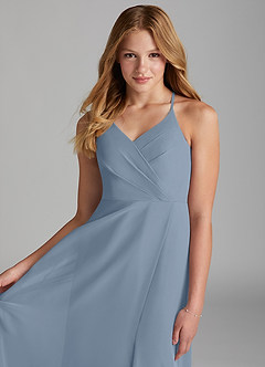 Azazie Davis Junior Jurk van Chiffon met A-Lijn Stoffig Blauw image6