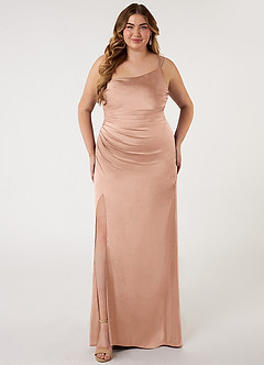 Azazie Eren Bridesmaid Dresses Rose Gold Mermaid One Shoulder Stretch Satin Dress image6