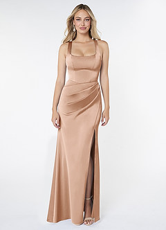 Azazie Mero Jurken voor bruidsmeisjes Jurk van Stretch Satijn met Zeemeermin Geplooid Engelse Roos image1