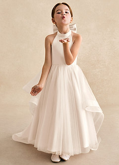 Azazie Bev Robe Demoiselle D'honneur Fillette Robe Trapèze en Tulle Convertible Albâtre Blanc image4