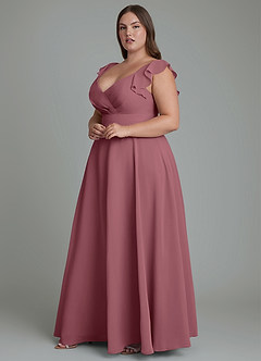 Azazie Leilani Robes de demoiselle d'honneur Robe Trapèze en Mousseline de soie Plissé Rose Du Désert image5