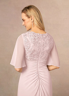 Azazie Carson Mother of the Bride Dresses Blushing Pink A-Line V-Neck Lace Chiffon Dress image5
