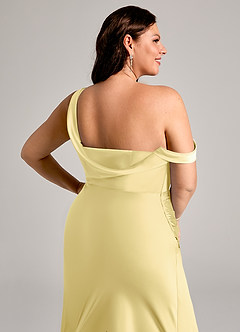 Azazie Madelyn Bridesmaid Dresses Lemon Sorbet Mermaid One Shoulder Stretch Satin Convertible Dress image14