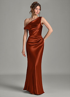 Azazie Emerson Bridesmaid Dresses Auburn Mermaid Off the Shoulder Metallic Satin Dress image4