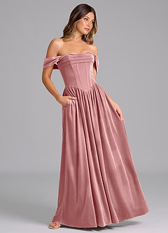 Azazie Hattie Robes de demoiselle d'honneur Robe Trapèze en velours Rayé Rose Poussiéreuse image3