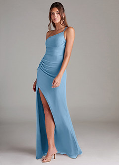 Azazie Eren Brautjungfernkleider Etui One-Shoulder Chiffon Kleid Stahlblau image5