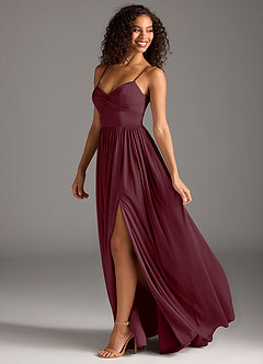 Azazie Zeya Bridesmaid Dresses Cabernet A-Line Pleated Mesh Dress image1