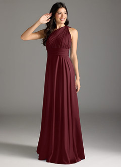 Azazie Charlize Brautjungfernkleider A-Linie One-Shoulder Stretch-Satin Kleid Cabernetrot image1