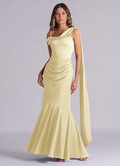 Azazie Inara Brudtärnklänningar Klä av Sjöjungfru i Stretch Satin Plisserad Citronsorbet image4