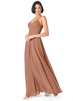 Azazie Avelina Bridesmaid Dresses Bronzer A-Line V-Neck Pleated Chiffon Dress image3