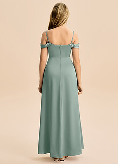 Azazie Lettie Junior Jurk van Stretch Satijn met A-Lijn Off the Shoulder Zilveren Salie image3