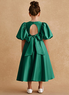 Azazie Sugarplum Flower Girl Dresses Emerald A-Line with Sleeves Matte Satin Dress image2