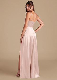 Azazie Halsey Bridesmaid Dresses Blushing Pink A-Line Side Slit Metallic Satin Dress image6