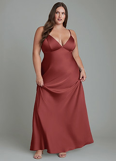 Azazie Stefania Robes de demoiselle d'honneur Robe Trapèze en Satin extensible Terracotta image11