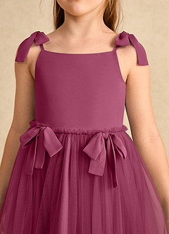 Azazie Jaci Flower Girl Dresses Mulberry A-Line Spaghetti Strap Chiffon Dress image7