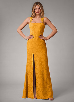 Azazie Luci Brautjungfernkleider Wandelbar Meerjungfrau-Linie Plissee Blumen-Burnout Kleid Butterscotch image5