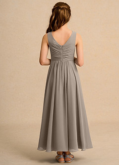 Azazie Ducky Girls Formal Flower Girl Dresses Taupe A-Line Pleated Chiffon Dress image2