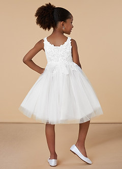 Azazie Minka Flower Girl Dresses Diamond White A-Line Lace Tulle Dress image2