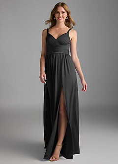 Azazie Chanel Brautjungfernkleider A-Linie Plissee Stretch-Satin Kleid Schwarz image1