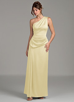 Azazie Zahira Bridesmaid Dresses Lemon Sorbet Sheath One Shoulder Stretch Satin Dress image5