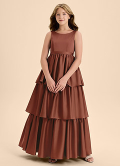 Azazie Meadowyn Junior Auburn A-Line Bow Stretch Satin Dress image1