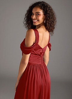Azazie Lianne Brautjungfernkleider A-Linie Schulterfrei Stretch-Satin Kleid Granatapfelrot image4