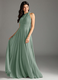 Azazie Charlize Vestidos de damas de honor Vestido de Salvia Plateada de Gasa de Corte en A con Hombro unilateral image3