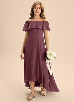 Azazie Maggie Junior A-Linie Schulterfrei Chiffon Kleid Sangria image3