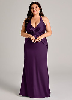 Azazie Valerie Bridesmaid Dresses Grape Mermaid Pleated Stretch Satin Dress image3