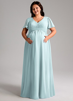 Azazie Verna Maternity Bridesmaid Dresses A-Line V-Neck Ruched Chiffon Floor-Length Dress image11