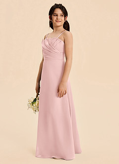 Azazie Rory Junior Vestido de Rosa Empolvado de Gasa de Corte en A con Plisado image3