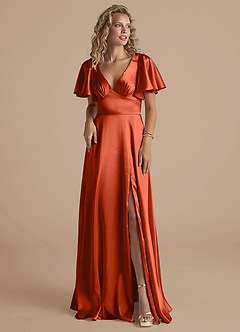 Azazie Kimber Bridesmaid Dresses Paprika A-Line Ruched Metallic Satin Dress image5