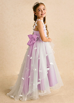 Azazie Darlina Robe Demoiselle D'honneur Fillette Robe Princesse en Tulle Dentelle Ivoire Rose Bonbon image1