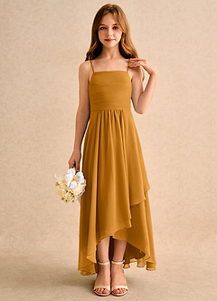 Azazie Twilight Dance Girls Formal Blumenmädchenkleider A-Linie Plissee Chiffon Kleid Butterscotch image5
