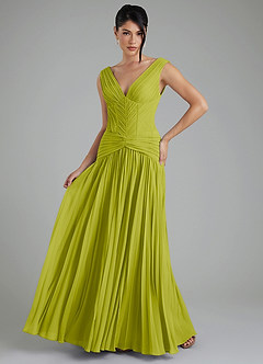Azazie Kima Bridesmaid Dresses Lemongrass A-Line Pleated Chiffon Dress image1
